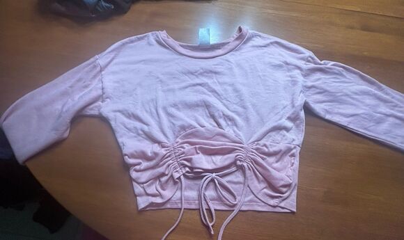No Boundaries Tops - Light Pink Rutched Lace Up Crop Top Large